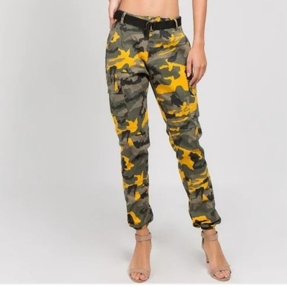 NWT American Bazi Yellow Camo Twill Jogger Size L